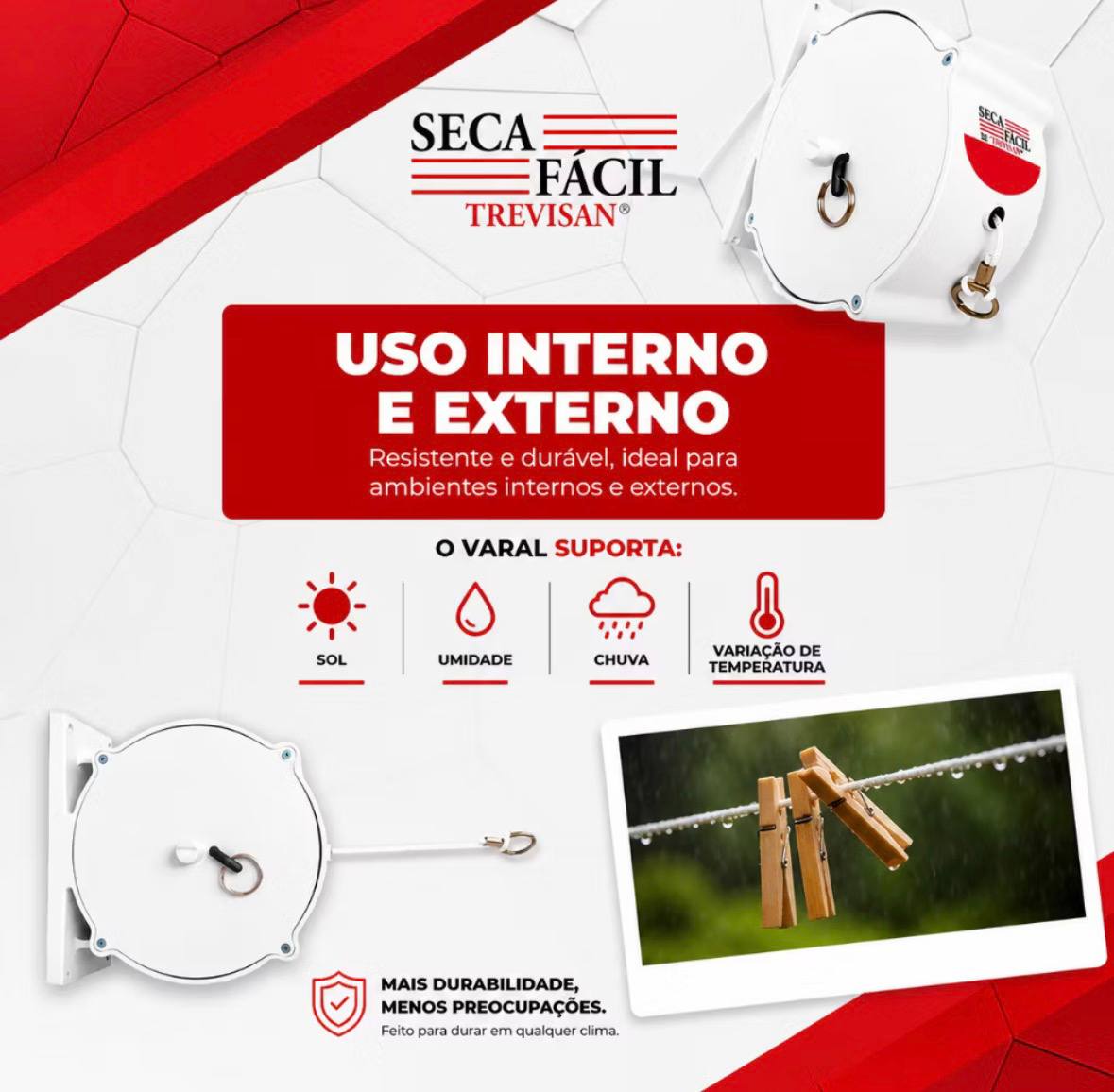 Varal Recolhível Retrátil De Parede 30m Branco Seca Fácil - miniatura 4